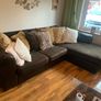 brown leather L-sofa and single armchair Image 9
