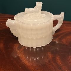 White jade Chinese bamboo tea pot