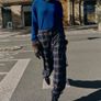 Zara Navy Check Cargo Trousers Image 3
