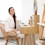 Dressing Table with Round Mirror and Lights, 80cm Wide Small Vanity Desk, Wooden Color, 2 Drawers Image 5