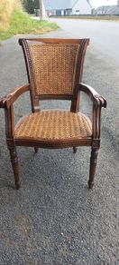 Antique French set of 2 Solid Walnut Louis XVI Armchairs cane work on seat and backrest