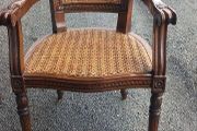 Antique French set of 2 Solid Walnut Louis XVI Armchairs cane work on seat and backrest