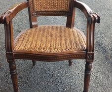 Antique French set of 2 Solid Walnut Louis XVI Armchairs cane work on seat and backrest