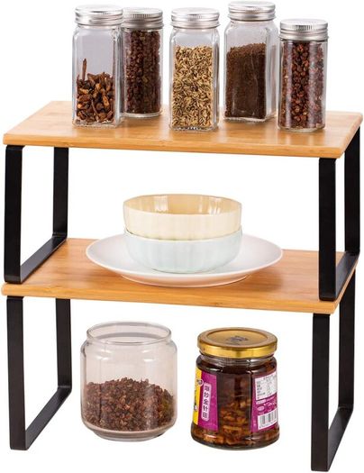 Bamboo Kitchen Cabinet Counter Shelf Organiser Cupboard Organiser - Brand New