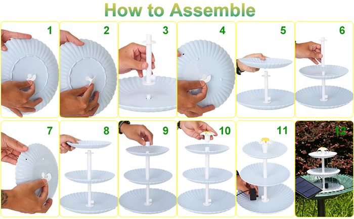 3 Tiered Bird Bath with 3W Solar Pump DIY Solar Fountain Detachable and Suitable for Bird Bath Garden Decoration