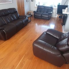 3 piece brown leather recliner sofa