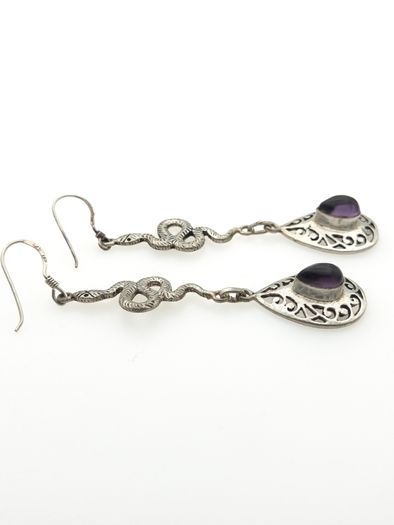 Vintage 925 Sterling Silver & Colour Changing Amethyst Witchy Gothic Snake Earrings