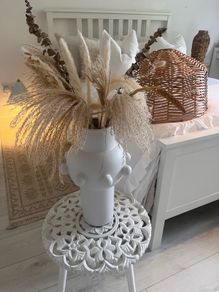 Kelly Hoppen vase with grasses & large wicker easy fit ceiling shade.
