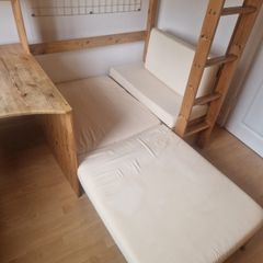 High-rise bed with desk and sofa