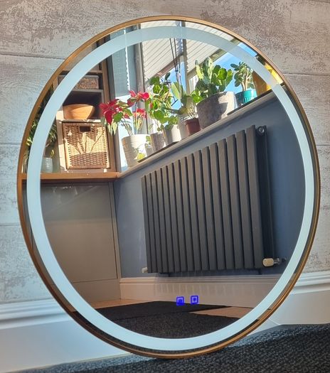 LED Bathroom Mirror Gold Dual LED Defogger Antifog 80cm