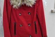 Warm WOOL Coat - Red - French brand NAF NAF - Removable Collar - UK 8 to 10 - Brand New RRP 100