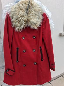 Warm WOOL Coat - Red - French brand NAF NAF - Removable Collar - UK 8 to 10 - Brand New RRP 100