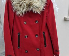 Warm WOOL Coat - Red - French brand NAF NAF - Removable Collar - UK 8 to 10 - Brand New RRP 100