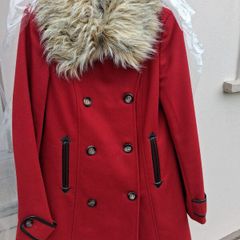 Warm WOOL Coat - Red - French brand NAF NAF - Removable Collar - UK 8 to 10 - Brand New RRP 100