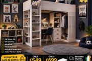 High sleeper bed with desk wardrobe drawers