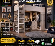 High sleeper bed with desk wardrobe drawers