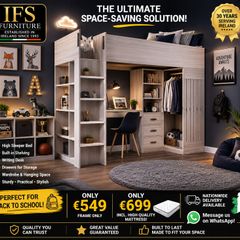 High sleeper bed with desk wardrobe drawers