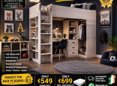High sleeper bed with desk wardrobe drawers