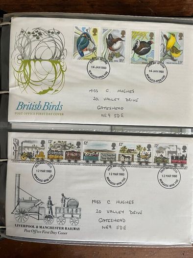 Collection of  81 UK First Day Cover stamps 1980 to 1986 in album plus 10 extra pages