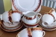 Vintage Royal Tara Tea Set Burgundy Red Gold