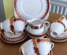 Vintage Royal Tara Tea Set Burgundy Red Gold