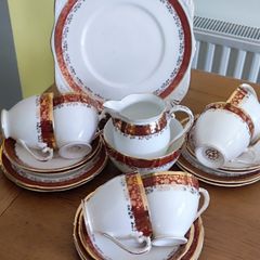 Vintage Royal Tara Tea Set Burgundy Red Gold