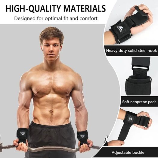 Weight Lifting Hooks, Non-Slip Wrist Support Straps, Weight Lifting Grips, 8 mm Thick Neoprene Wrist Padding, for Pull Up, Fitness, Strength Training, Bodybuilding Workout