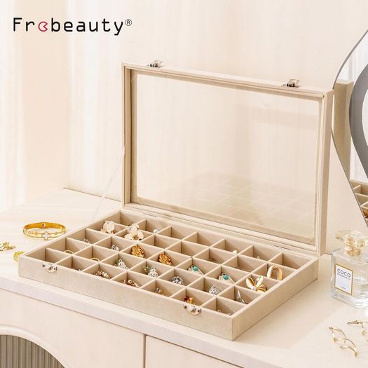 Frebeauty 35 Grid Large Jewellery Organiser Tray with Glass Lid - Brand New