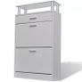_Shoe Cabinet with a Drawer and a Top Glass Shelf Wood White Image 2