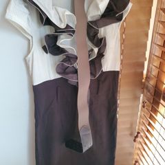 Rinascimento Cream & Brown Ruffle Dress with Belt Elegant Occasion Wear