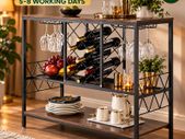 Industrial Bar Cabinet with Wine Rack & Glass Holder  Rustic Wood & Black