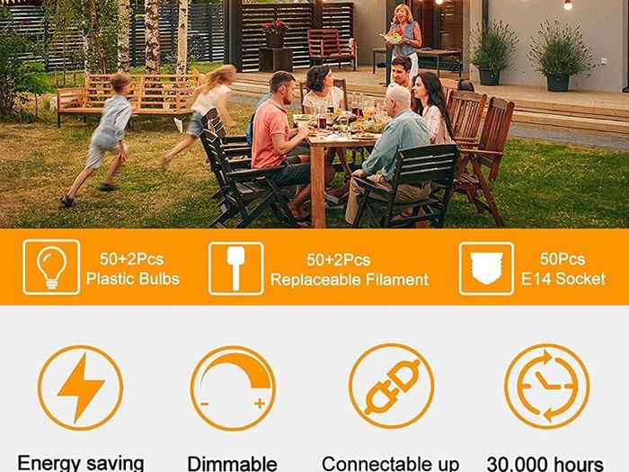 Outdoor String Lights Mains Powered, 100Ft ST38 Garden String Lights with 50+2Pcs LED Filaments Vintage Bulbs, Waterproof IP65 2700K Warm White for Patio Outside Party Wedding Backyard Terrace (FREE SHIPPING)