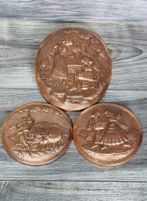 Vintage Indian Hand Crafted Embossed Copper Art Oval