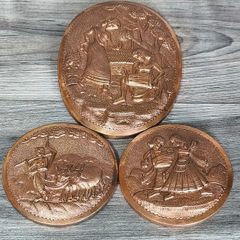 Vintage Indian Hand Crafted Embossed Copper Art Oval