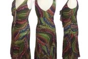Per Una Ladies Green Multi Vibrant Print Sleeveless Midi Dress Uk 12 L includes post