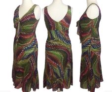 Per Una Ladies Green Multi Vibrant Print Sleeveless Midi Dress Uk 12 L includes post