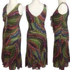Per Una Ladies Green Multi Vibrant Print Sleeveless Midi Dress Uk 12 L includes post