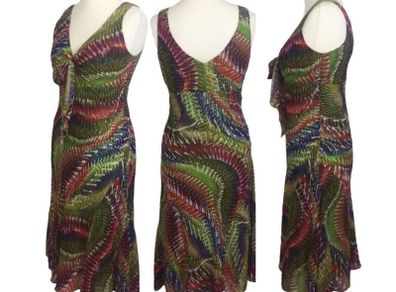Per Una Ladies Green Multi Vibrant Print Sleeveless Midi Dress Uk 12 L includes post