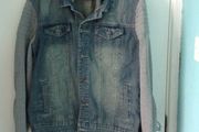 Denim jacket  size L with grey hood and sleeves