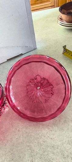 Antique Art Glass Cranberry Red Ruffled Lidded Candy Dish