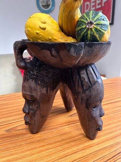 Vintage Ebony African Hand Carved Pedestal Bowl