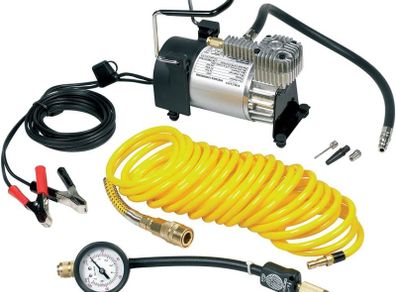 Heavy Duty Tyre Inflator, Air Compressor with 7m extendable airline, brass connector and storage bag