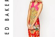 Ted Baker Valeena Paisley Toucan midi Dress Bright Pink UK 10