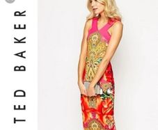 Ted Baker Valeena Paisley Toucan midi Dress Bright Pink UK 10