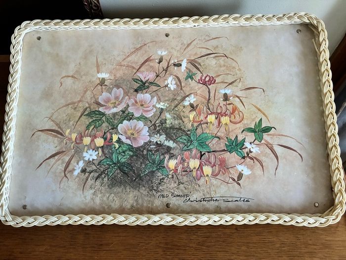 Vintage Royal Melamine and wicker breakfast or lap tray with folding legs