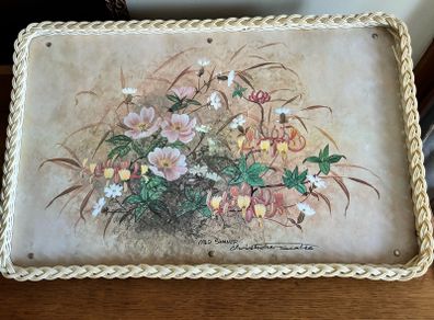 Vintage Royal Melamine and wicker breakfast or lap tray with folding legs