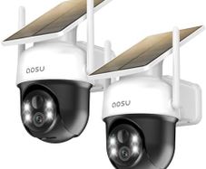 2PACK Solar Security Camera Outdoor Wireless, 2K/3MP Home Security Camera, Solar Battery Powered, 360 Surveillancewith Automatic Tracking, Colour Night Vision, Light&Sound Alarm, 2-Way Audio