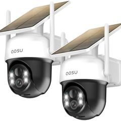 2PACK Solar Security Camera Outdoor Wireless, 2K/3MP Home Security Camera, Solar Battery Powered, 360 Surveillancewith Automatic Tracking, Colour Night Vision, Light&Sound Alarm, 2-Way Audio