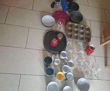 selection of bakeware, glasses, crockery