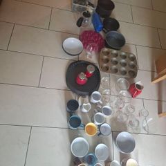 selection of bakeware, glasses, crockery
